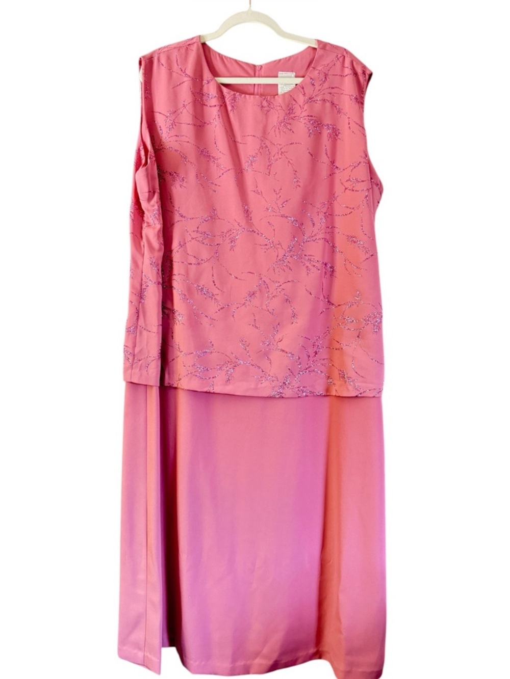 Sleeveless Pink Evening Dress with Beaded Overlay/E018